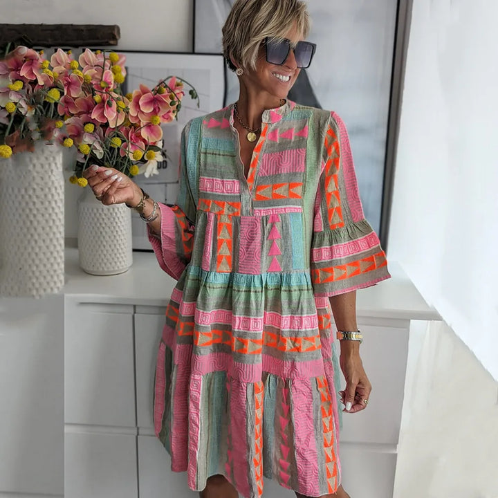 Sofia | Midi Summer Dress with Boho Print and V-Neck