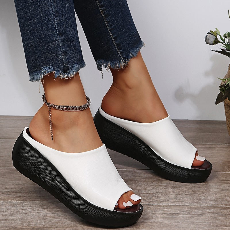 Women's Orthopedic Platform Mules with Closed Vamp Slip-On