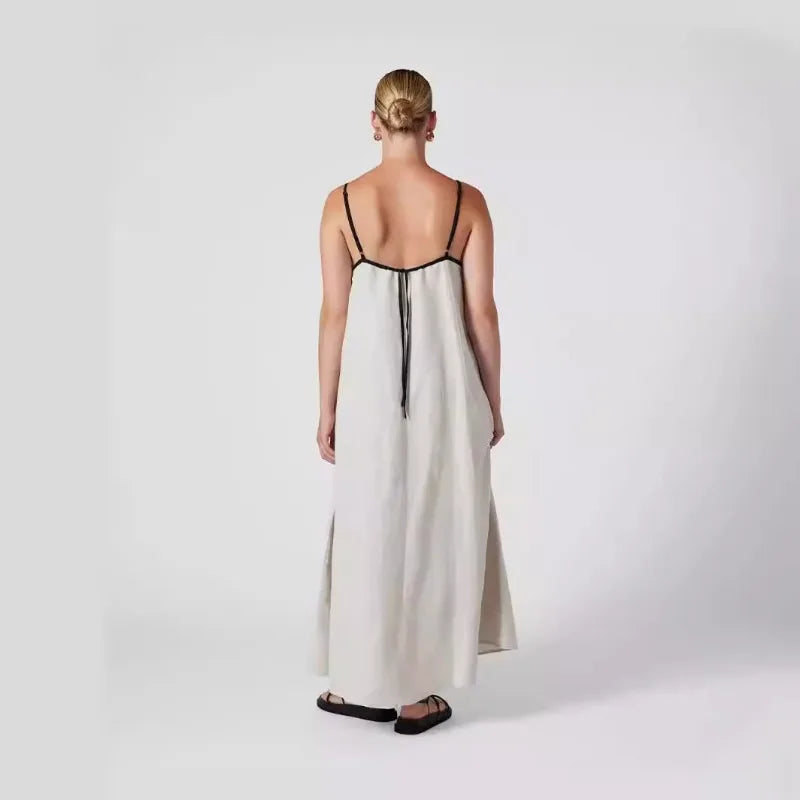Arabella | Maxi Summer Dress with Contrast Straps and Square Neck