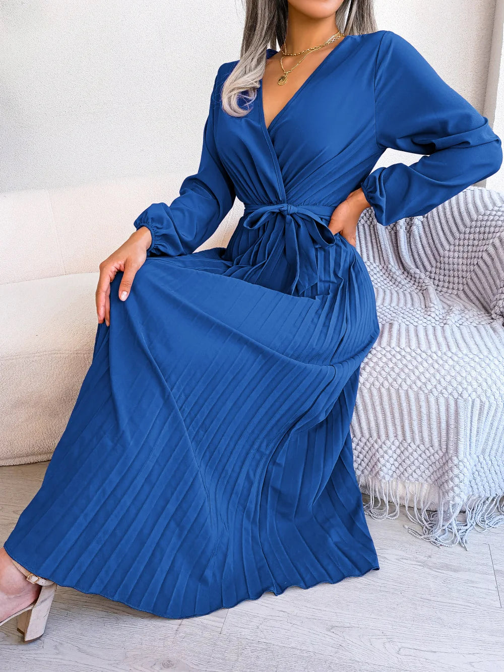 Ellie | Midi Wedding Guest Dress with V-Neck Wrap and Pleated Skirt