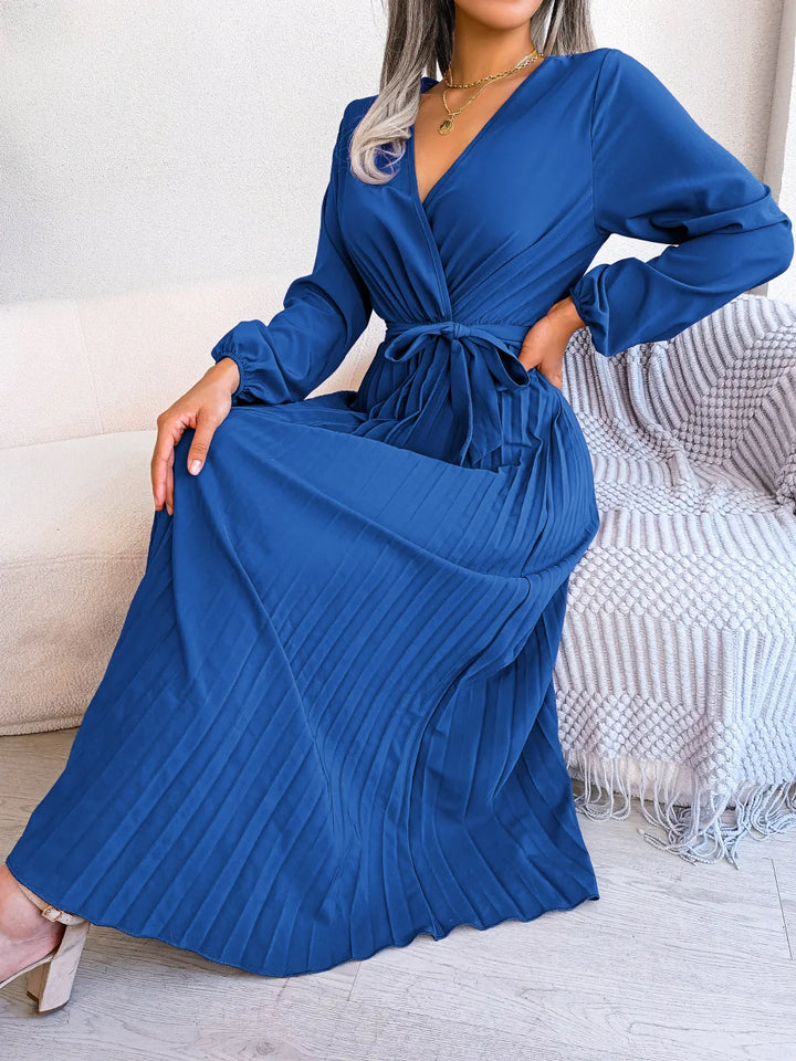 Ellie | Midi Wedding Guest Dress with V-Neck Wrap and Pleated Skirt