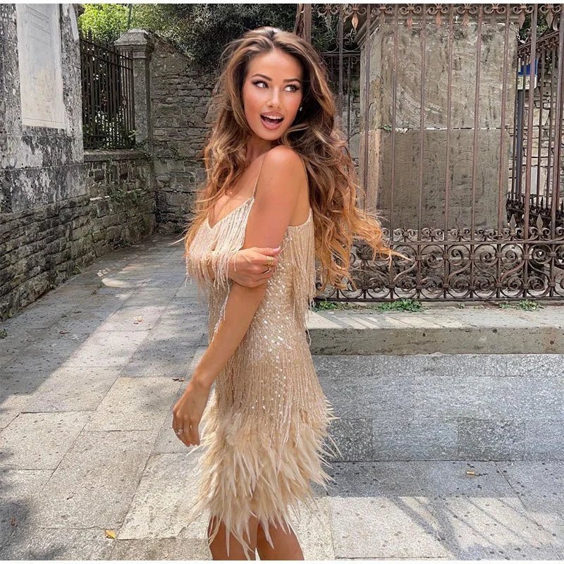 Lena | Mini Cocktail Dress with Sequins and Fringe