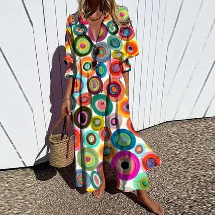 Women's Floral Maxi Dress with V-Neck and Front Slit