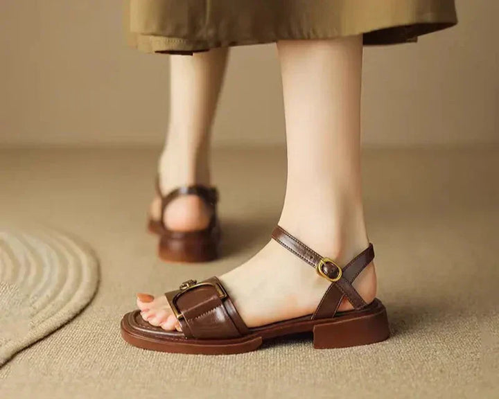 Amara | Orthopedic Flat Sandal with Square Toe and Buckle