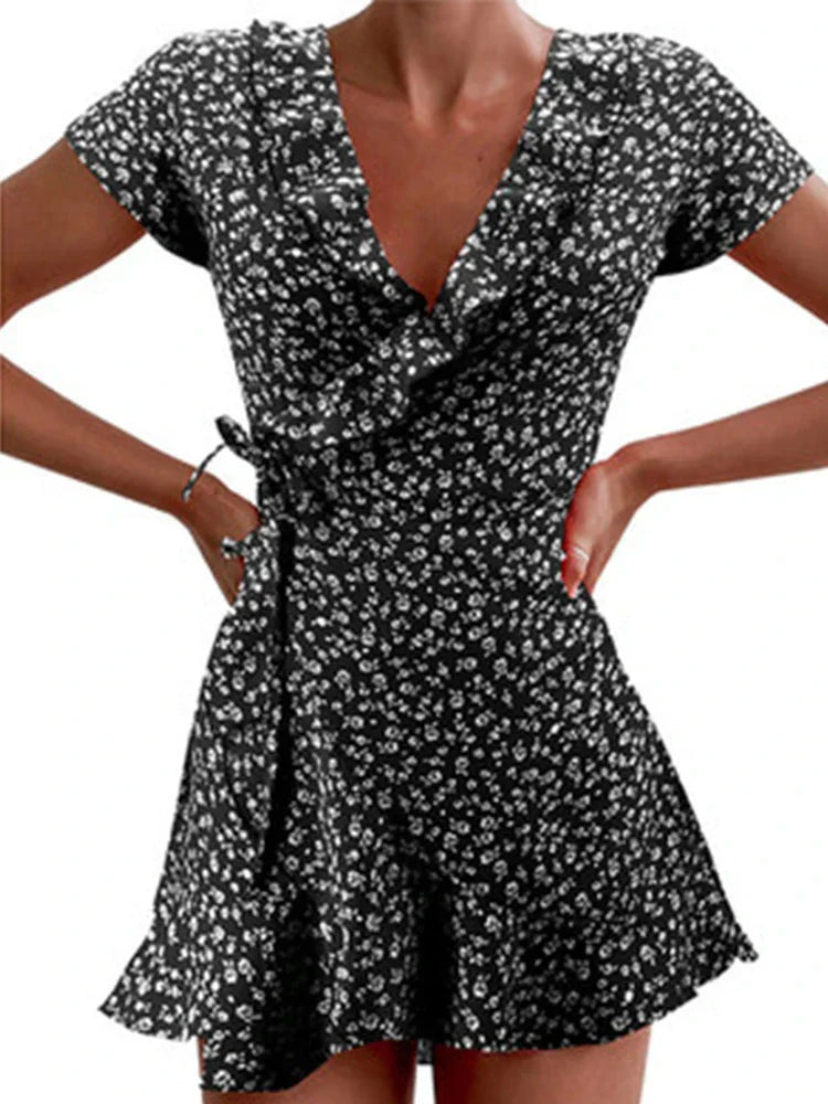Chloe | Mini Summer Dress with Floral Print and Wrap Front