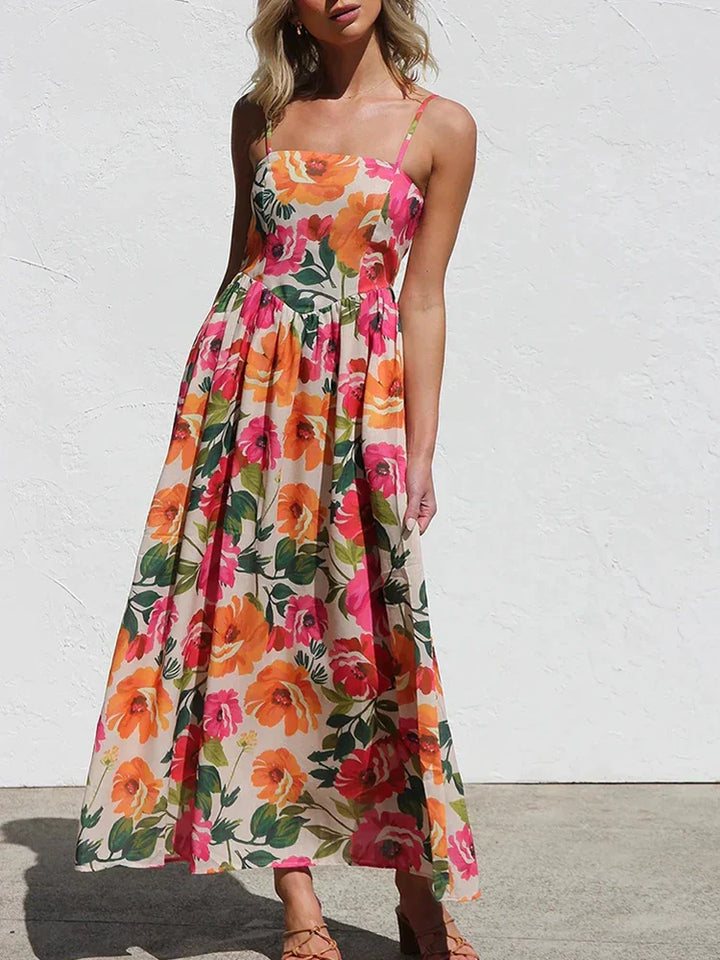 Isadora | Maxi Summer Dress with Floral Print and Square Neck
