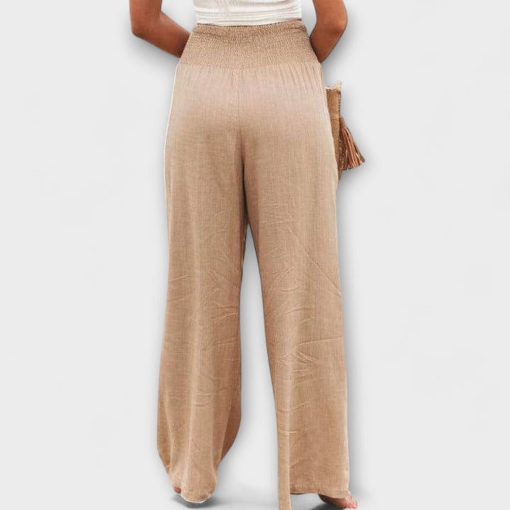 Coral | Wide Leg Trousers with Smocked Waist and Pleated Detail