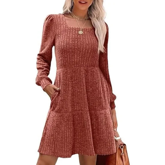 Mary | Mini Sweater Dress with Square Neck and Front Pockets