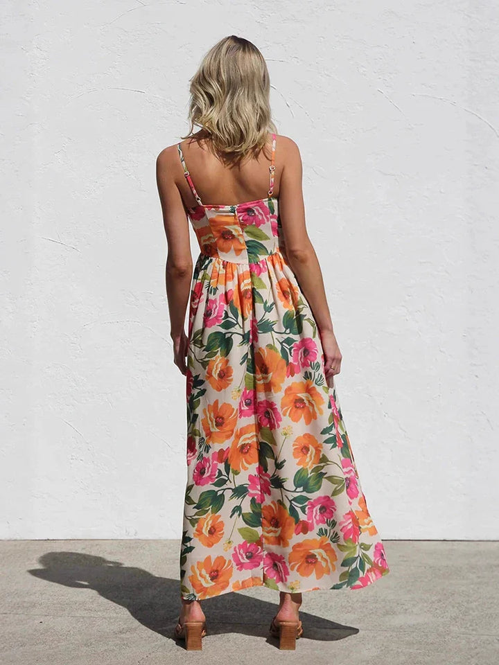 Isadora | Maxi Summer Dress with Floral Print and Square Neck