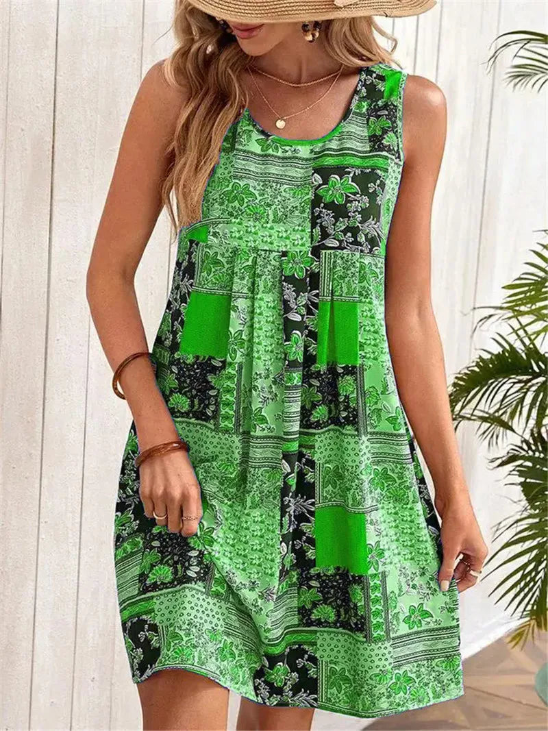 Diana | Mini Summer Dress with Boho Print and Front Pockets