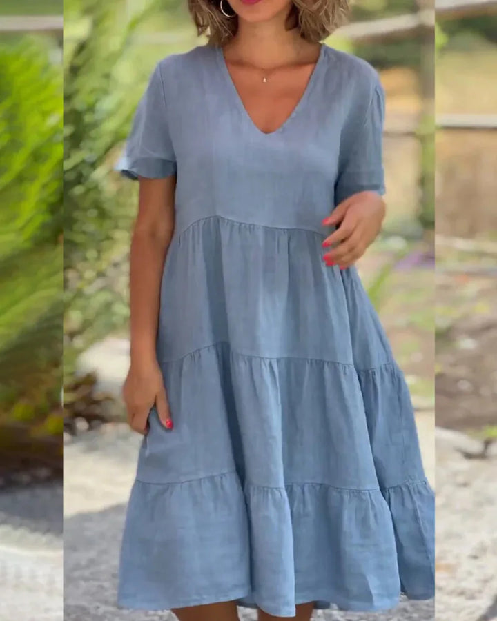 Julie | Midi Summer Dress with V-Neck and Tiered Skirt