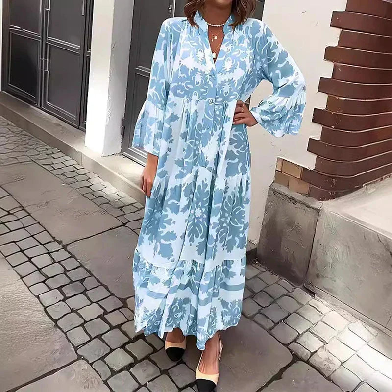 Chloe | Maxi Summer Dress with Abstract Print and Long Sleeves
