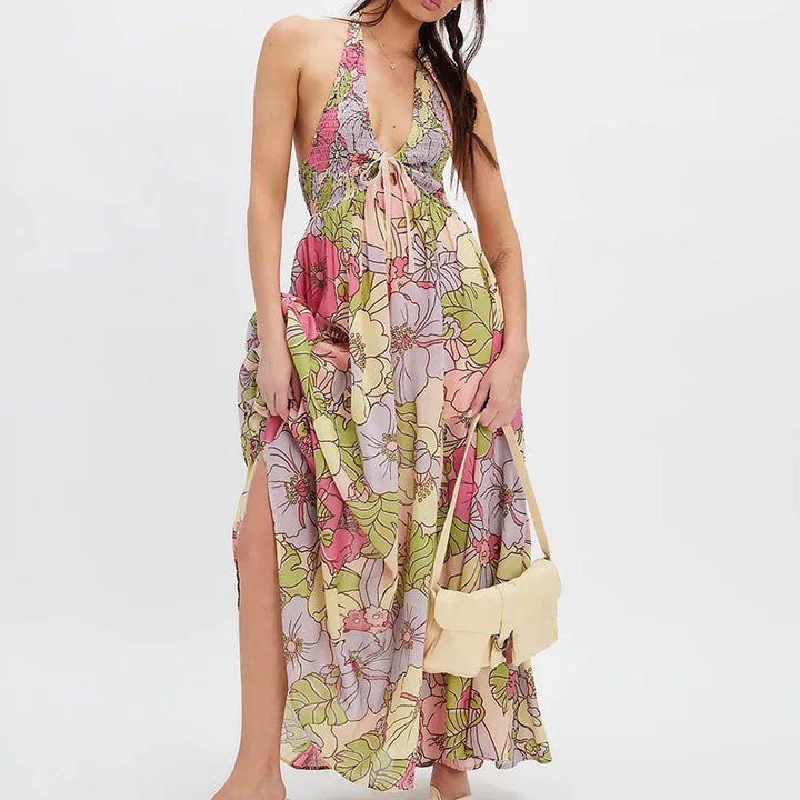 Daisy | Maxi Summer Dress with Floral Print and Halter Neckline