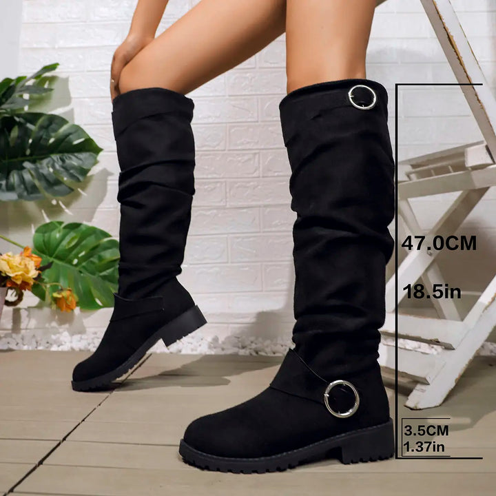 Women's Orthopedic Slouchy Knee High Boots with Ring Buckle Detail
