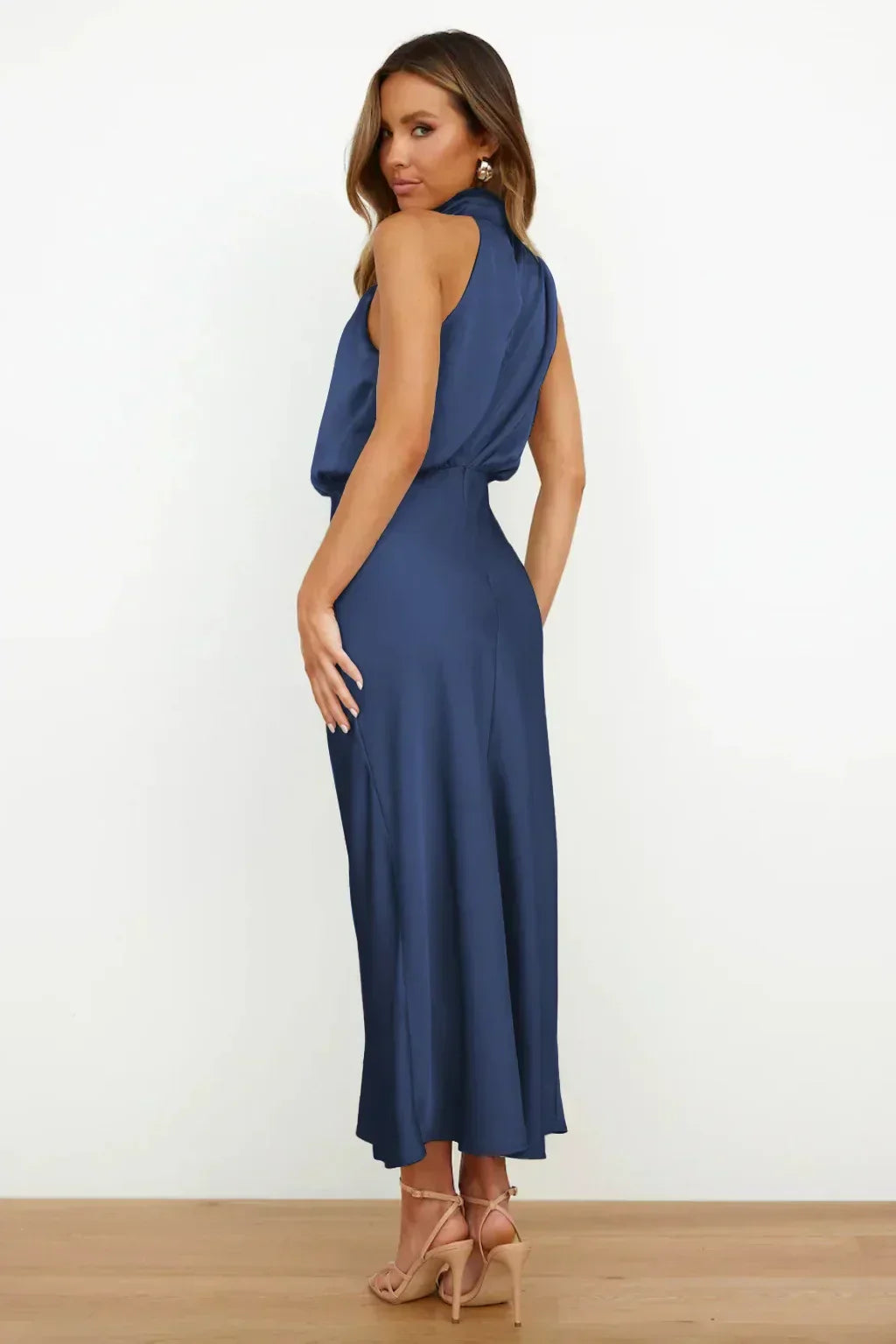 Women's Halter Neck Maxi Dress with Draped Bodice