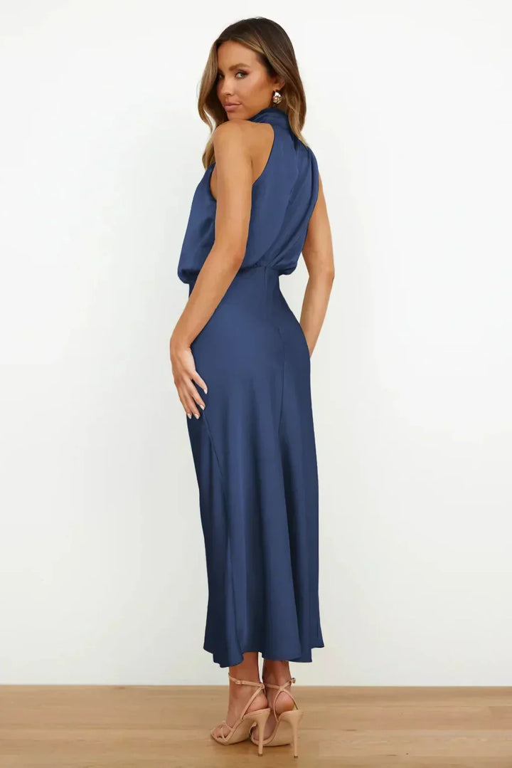 Women's Halter Neck Maxi Dress with Draped Bodice