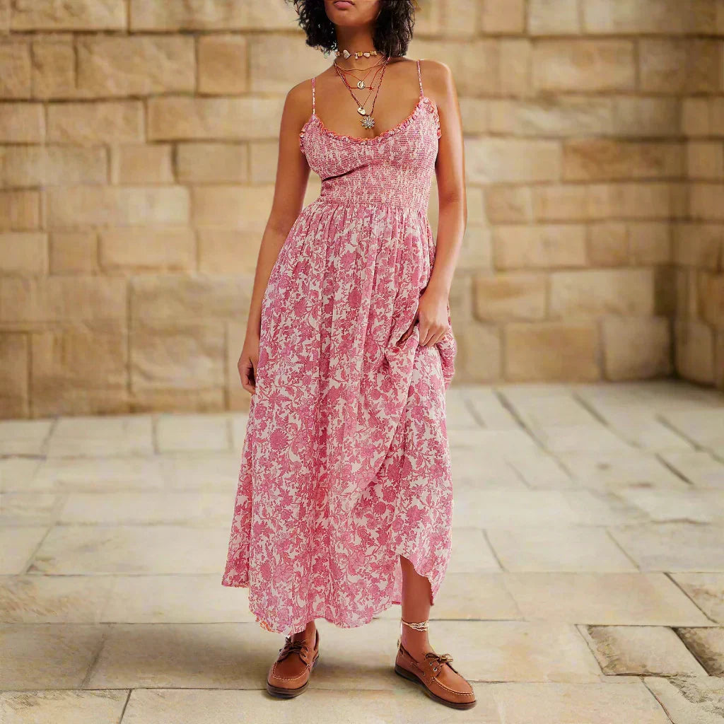 Marlowe | Maxi Summer Dress with Floral Print and Smocked Bodice