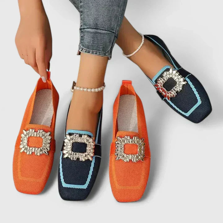 Women's Orthopedic Square Toe Slip On Loafers with Buckle