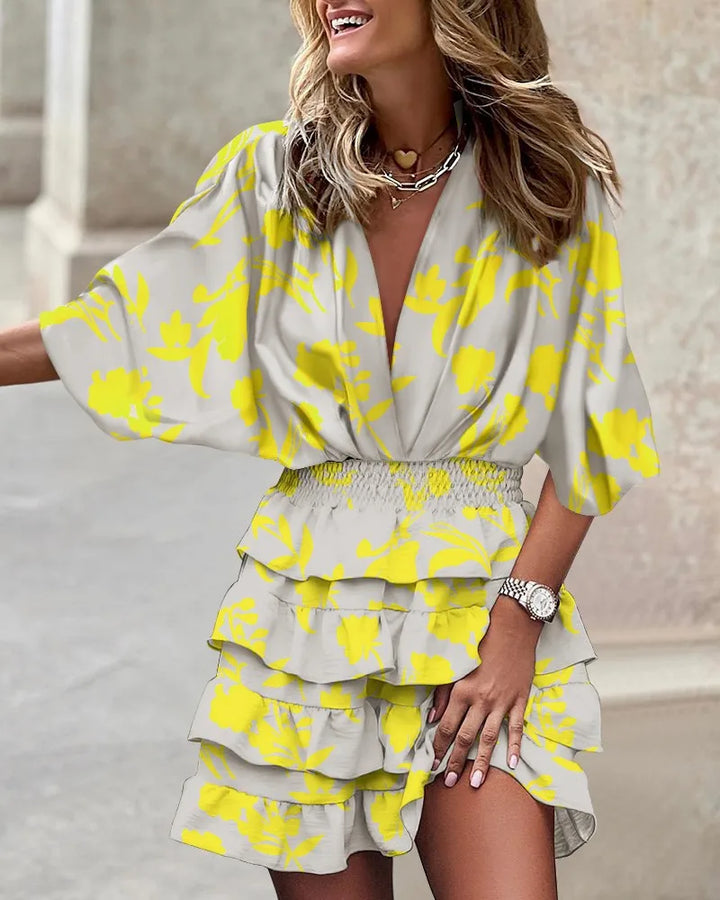 Kimberley | Boho Floral Mini Dress Tiered Ruffled