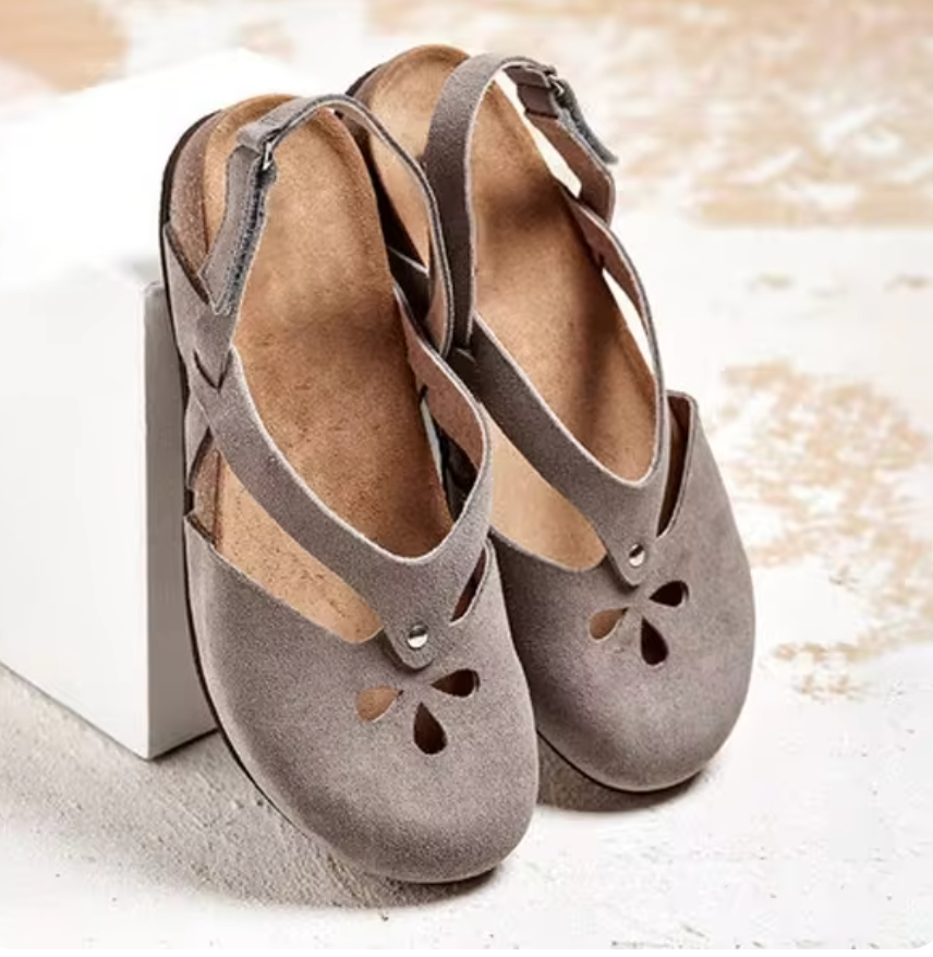 Women's Orthopedic Closed Toe Slingback Flats with Cut-Out Design