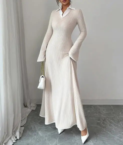 Margaret | Maxi Cardigan Dress with Collared Neck and Long Sleeves