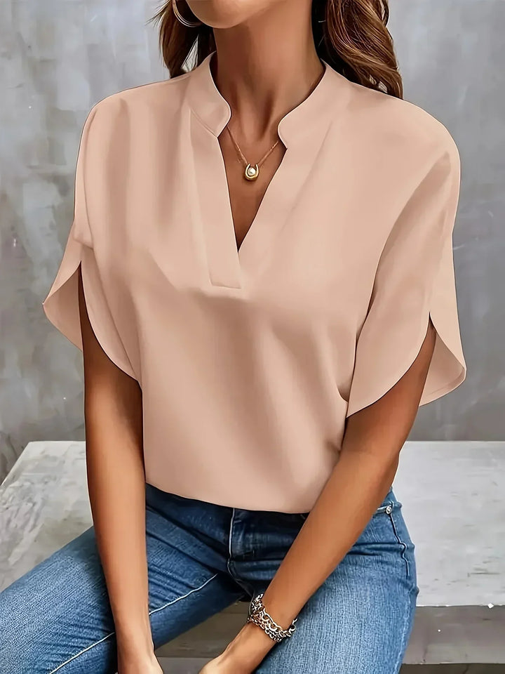 Leah | Flutter Sleeve Blouse with Split V-Neck and Plain Finish