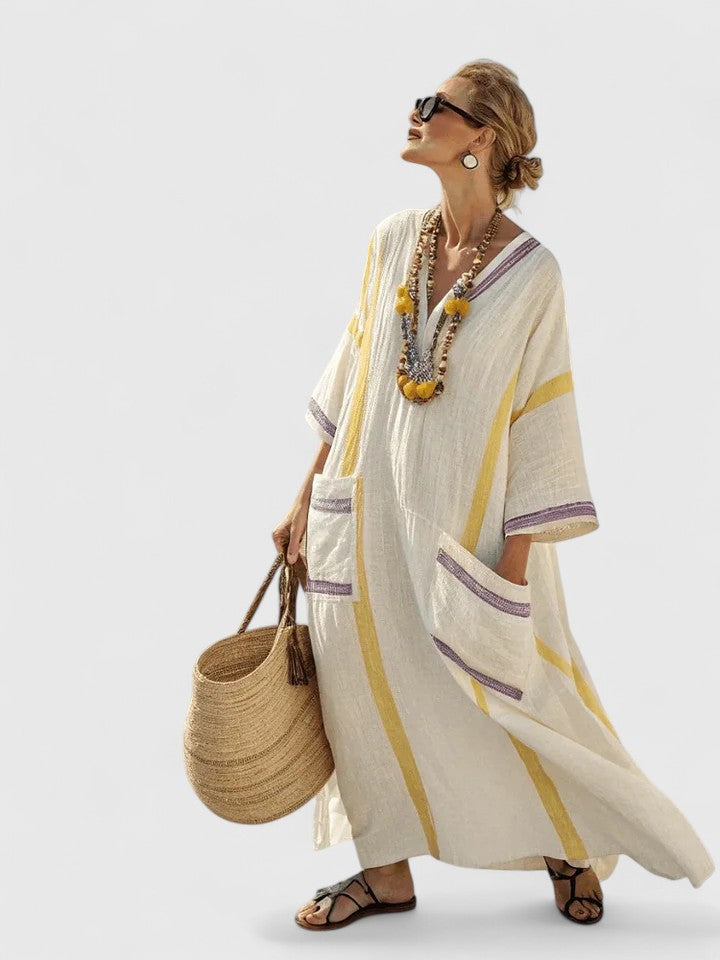 Saffron | Summer Maxi Dress Striped Kaftan