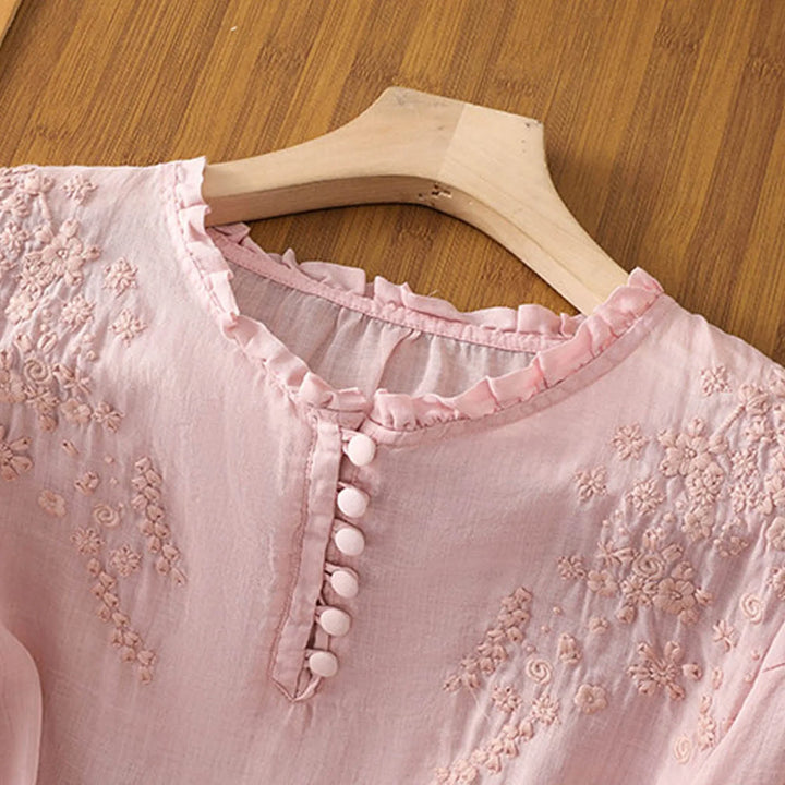 Women's Embroidered Blouse with Elbow Sleeve