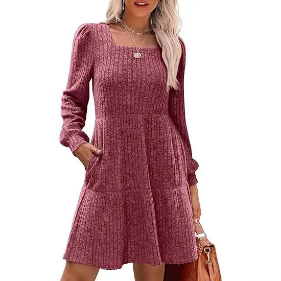 Mary | Mini Sweater Dress with Square Neck and Front Pockets