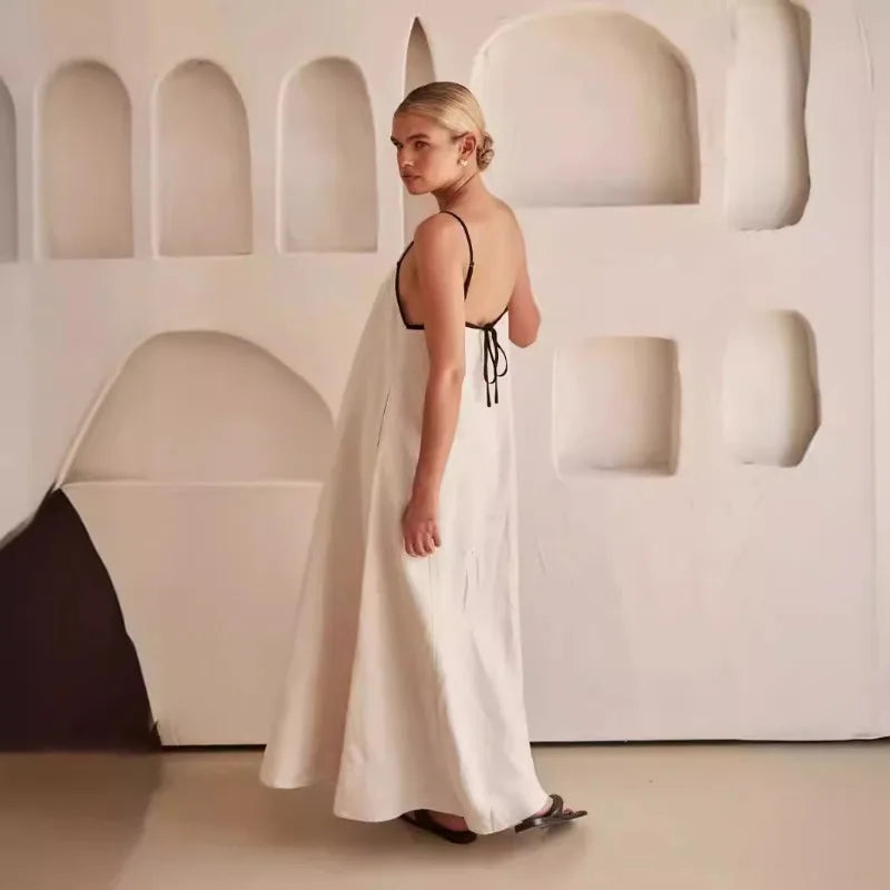 Arabella | Maxi Summer Dress with Contrast Straps and Square Neck