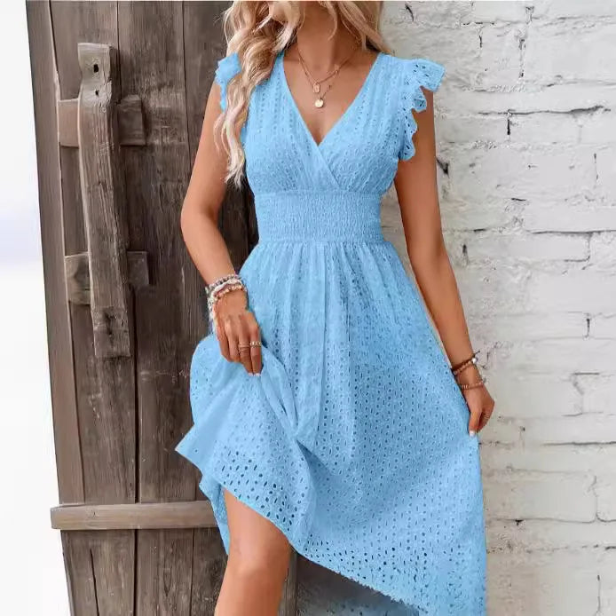Lily | Midi Summer Dress with V-Neck and Ruffle Straps