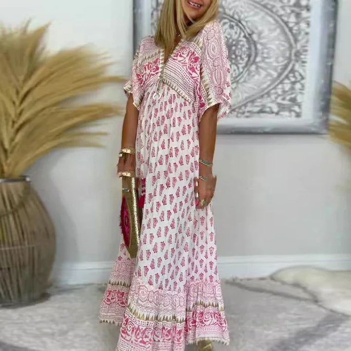 Ava | Maxi Summer Dress with Boho Print and Short Sleeves