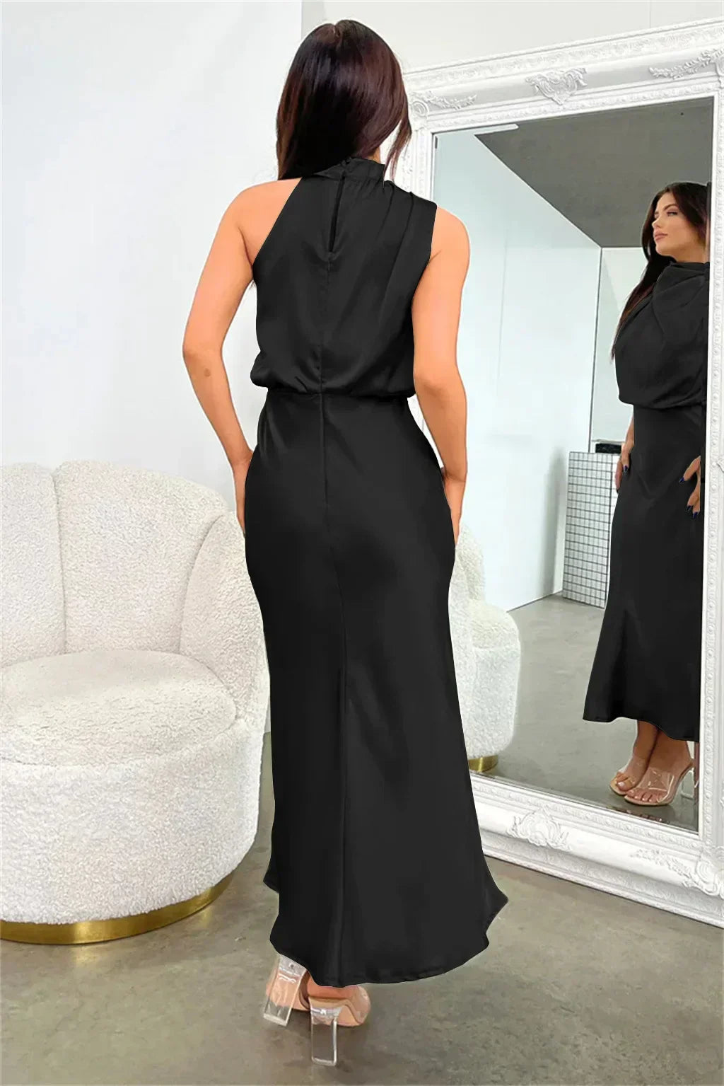 Women's Halter Neck Maxi Dress with Draped Bodice