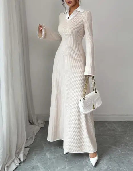Margaret | Maxi Cardigan Dress with Collared Neck and Long Sleeves