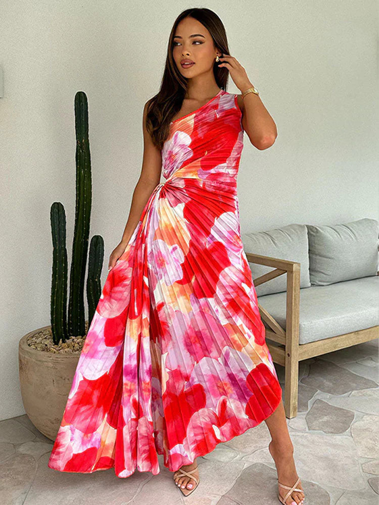 Kacie | Maxi Wedding Guest Dress with One Shoulder and Floral Print
