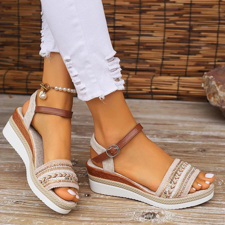 Women's Orthopedic Boho Platform Sandals with Ankle Strap