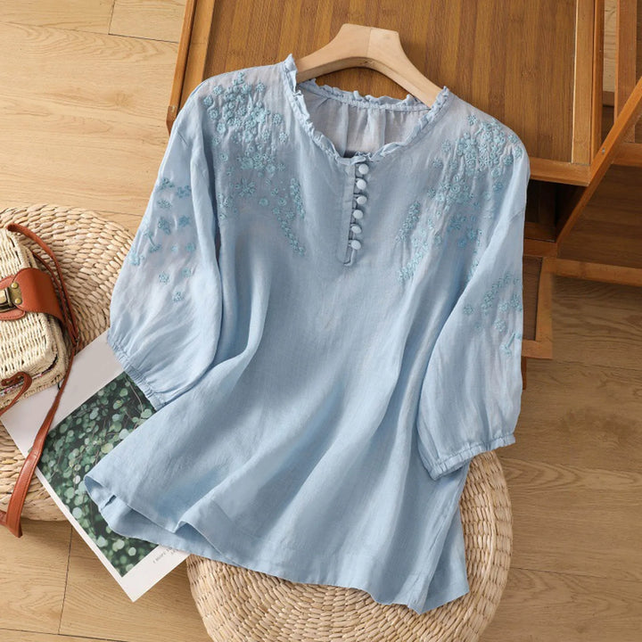 Women's Embroidered Blouse with Elbow Sleeve