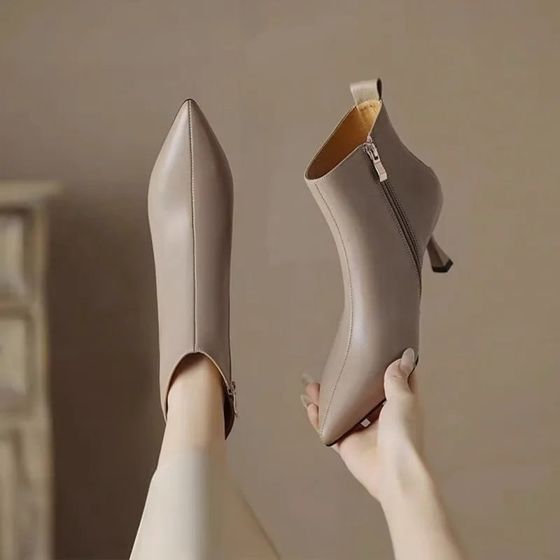 Women's Pointed Toe Ankle Boots with Kitten Heel and Side Zip