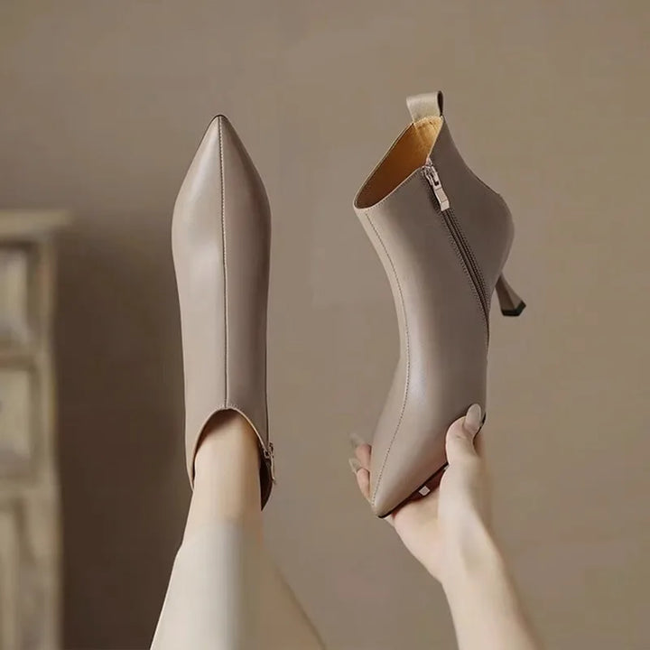 Women's Pointed Toe Ankle Boots with Kitten Heel and Side Zip