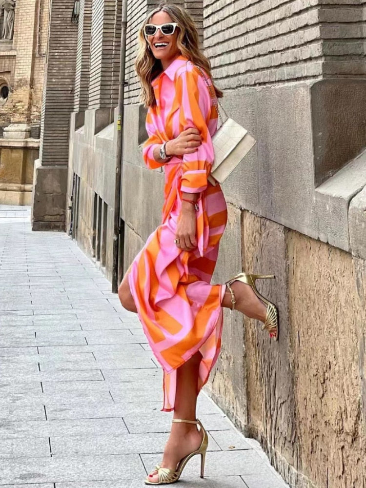 Amy | Maxi Wrap Dress with Striped Print