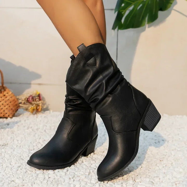 Women's Slouchy Ankle Boots with Block Heel Rounded Toe