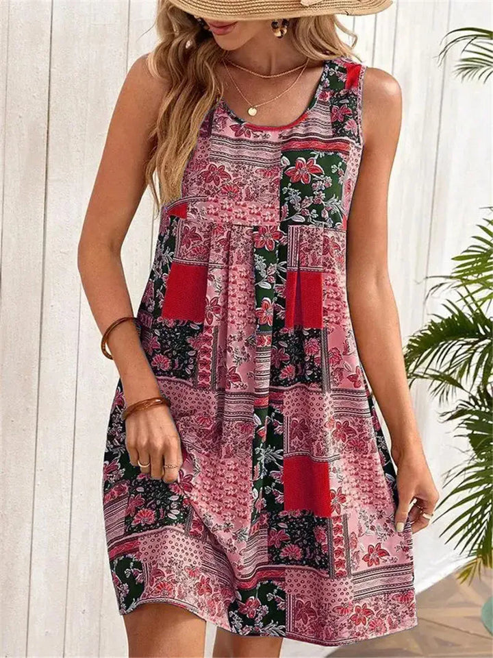 Diana | Mini Summer Dress with Boho Print and Front Pockets