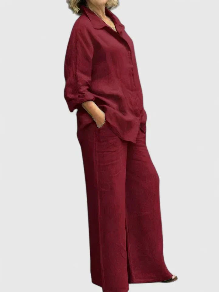 Lena | Matching Set with Wide Leg Trousers and Long Sleeve Shirt