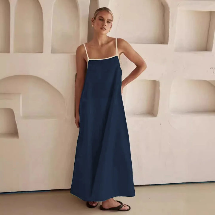 Arabella | Maxi Summer Dress with Contrast Straps and Square Neck