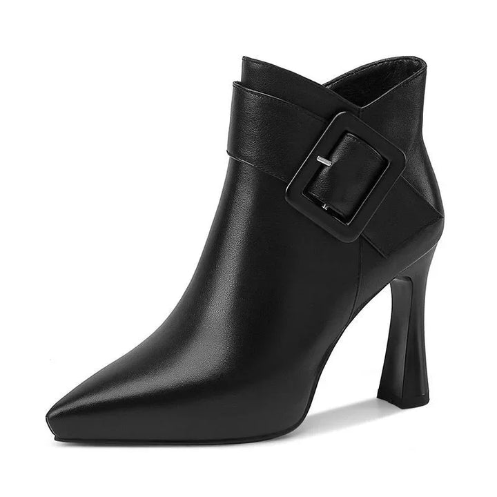 Women's Pointed Toe Ankle Boots with Stiletto Heel Buckle Strap