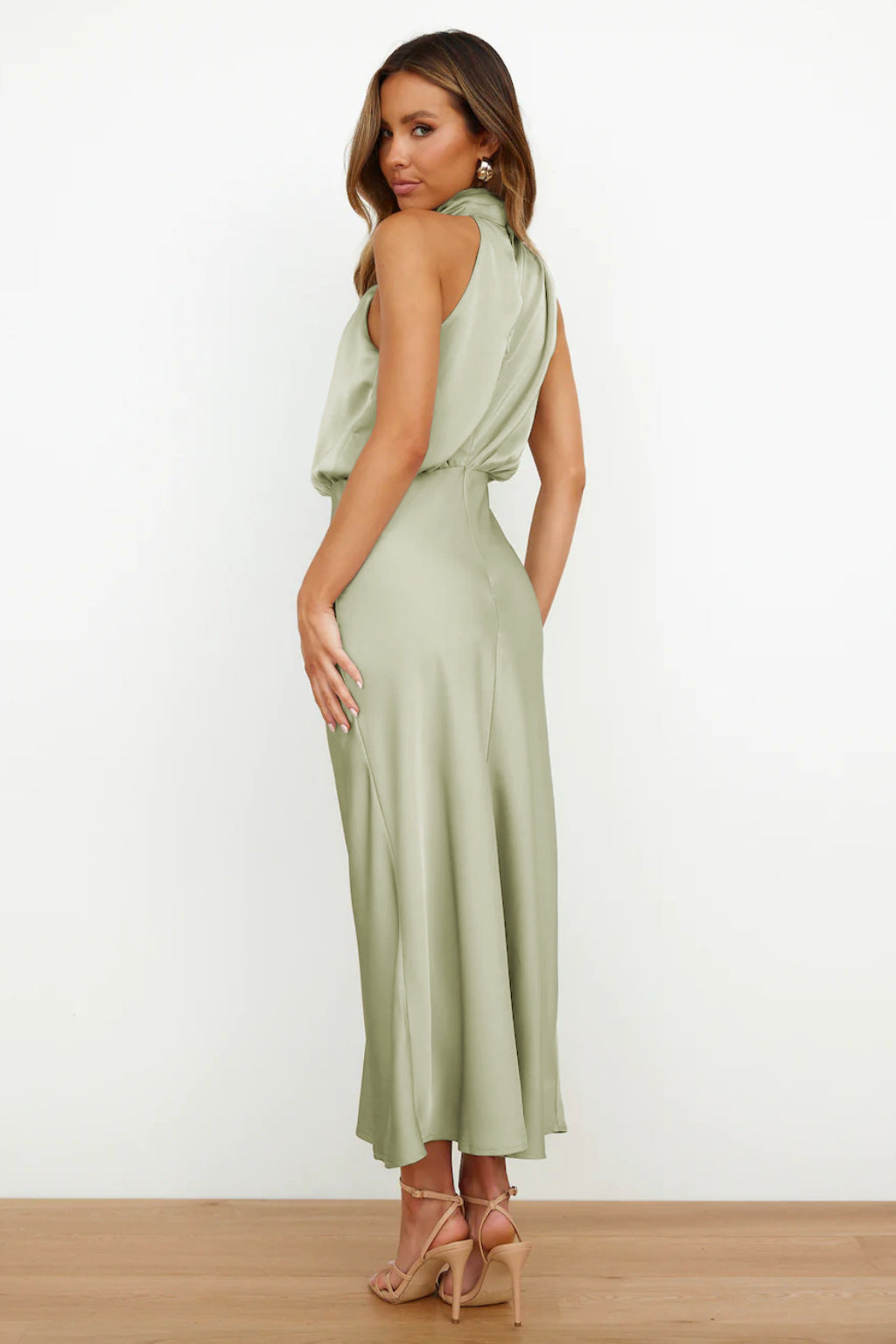 Women's Halter Neck Maxi Dress with Draped Bodice