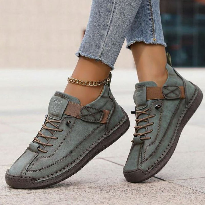 Women's Orthopedic Low Cut Lace-Up Sneakers with Stitch Detail