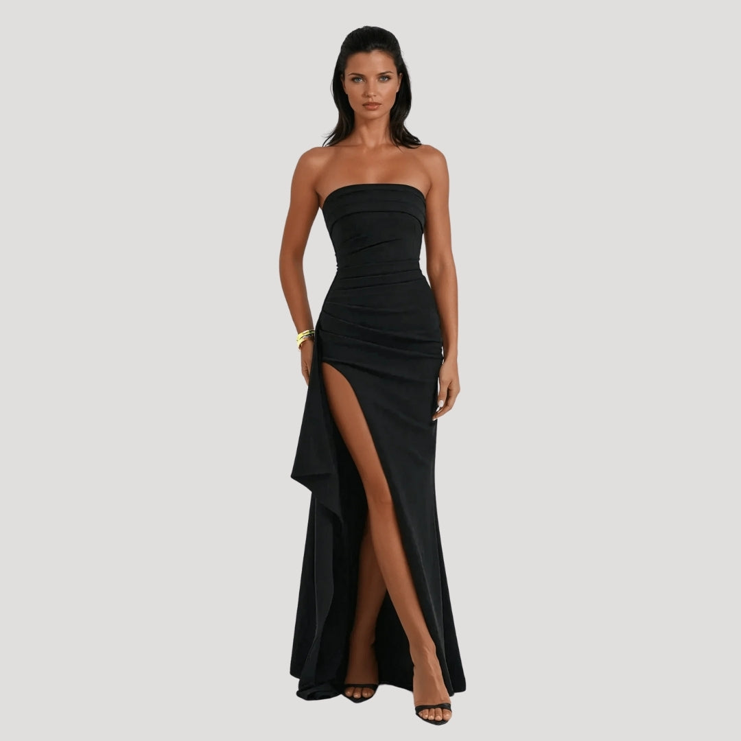 Clara | Maxi Wedding Guest Dress with Strapless Bodice and Side Slit