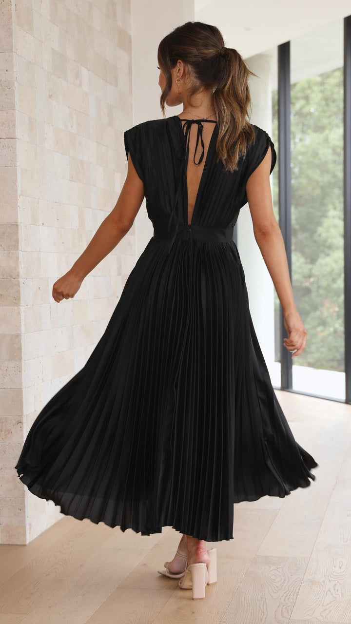 Stella | Midi Wedding Guest Dress with Pleated Skirt and V-Neck