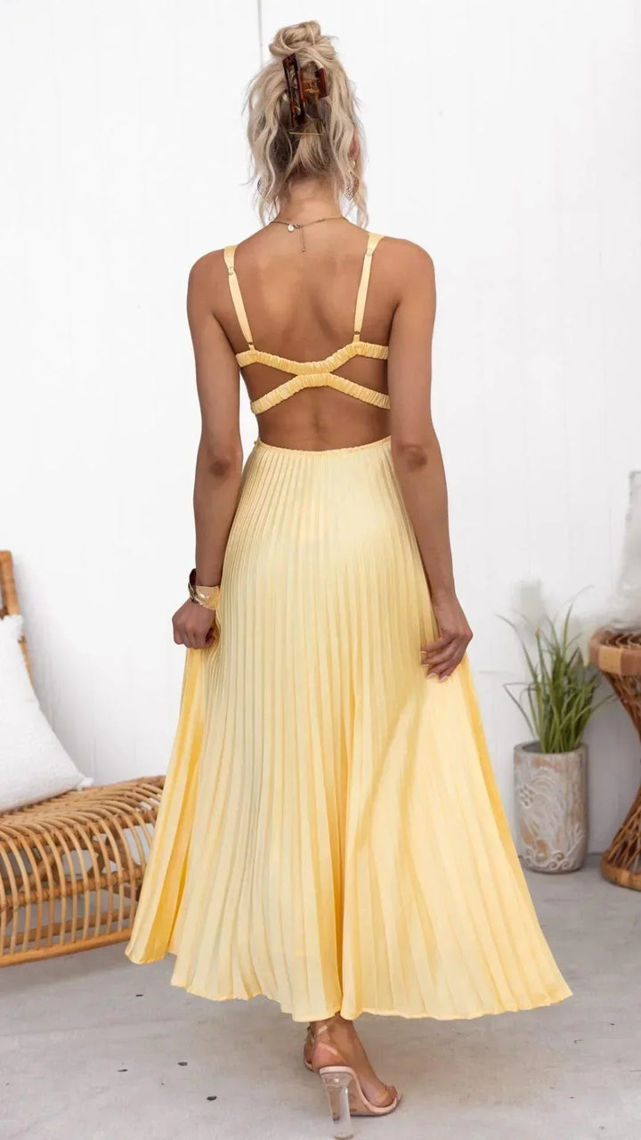 Samantha | Maxi Wedding Guest Dress with V-Neck and Pleated Skirt